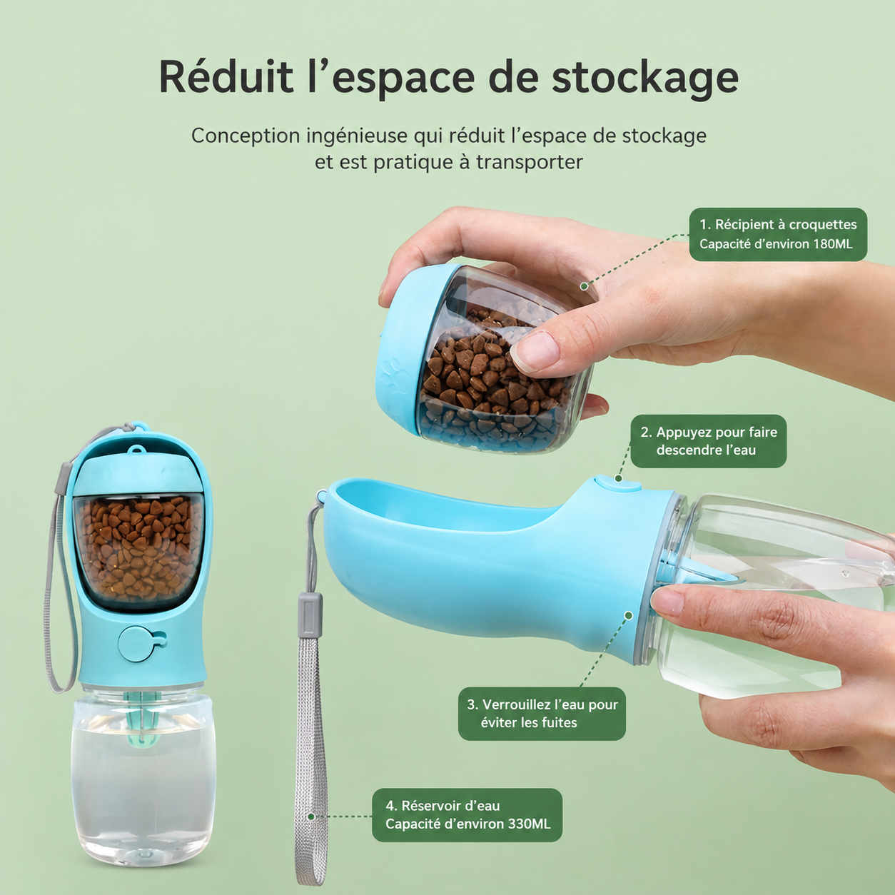 Gourde 2-en-1 pour Chien et Chat – Eau & Nourriture en Balade