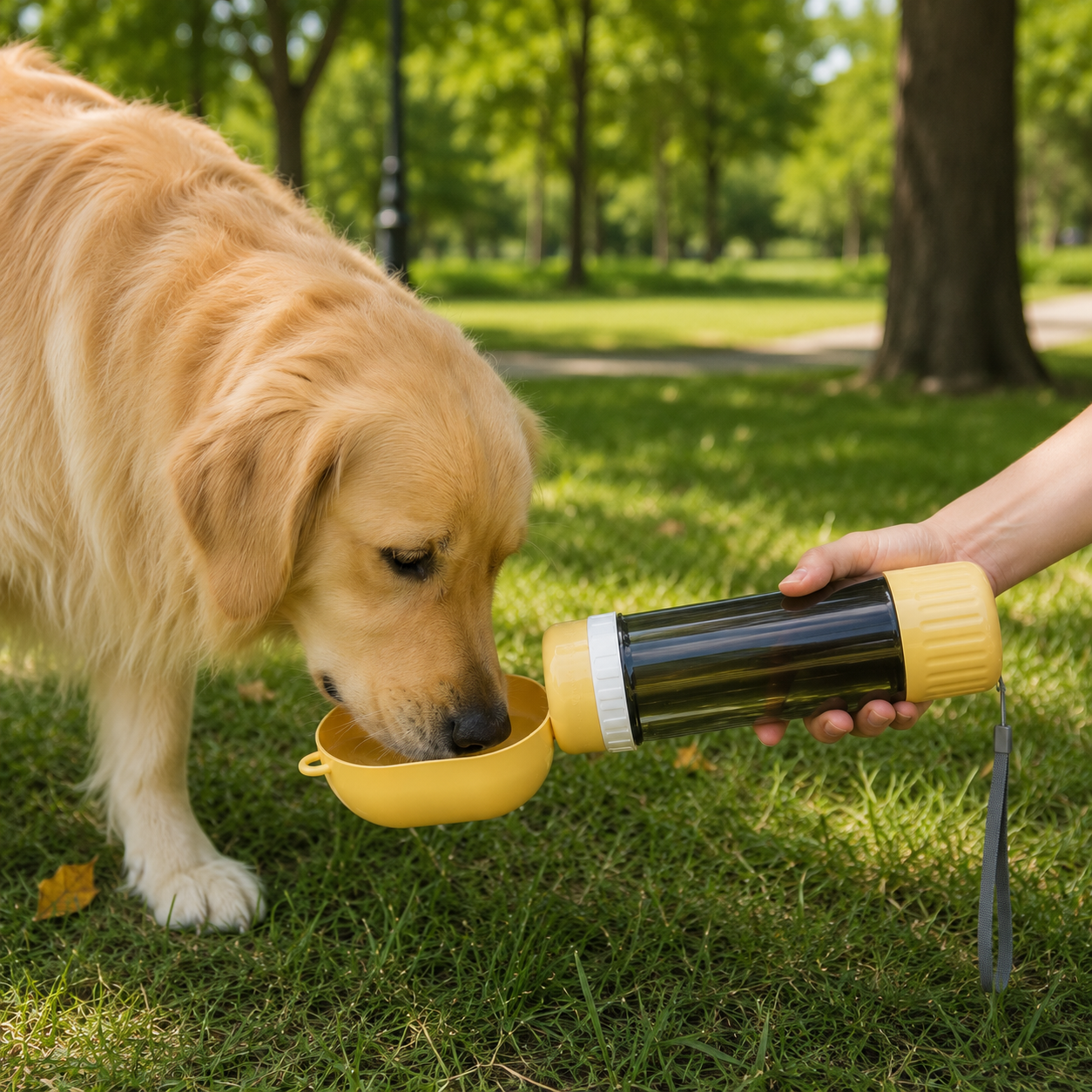 Gourde Nomade 2en1 – Eau & Croquettes pour Chien et Chat