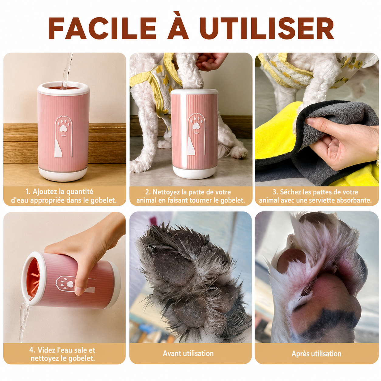 Gobelet Nettoyant Pattes pour Chien et Chat – Lave-Pattes Rapide et Sans Effort
